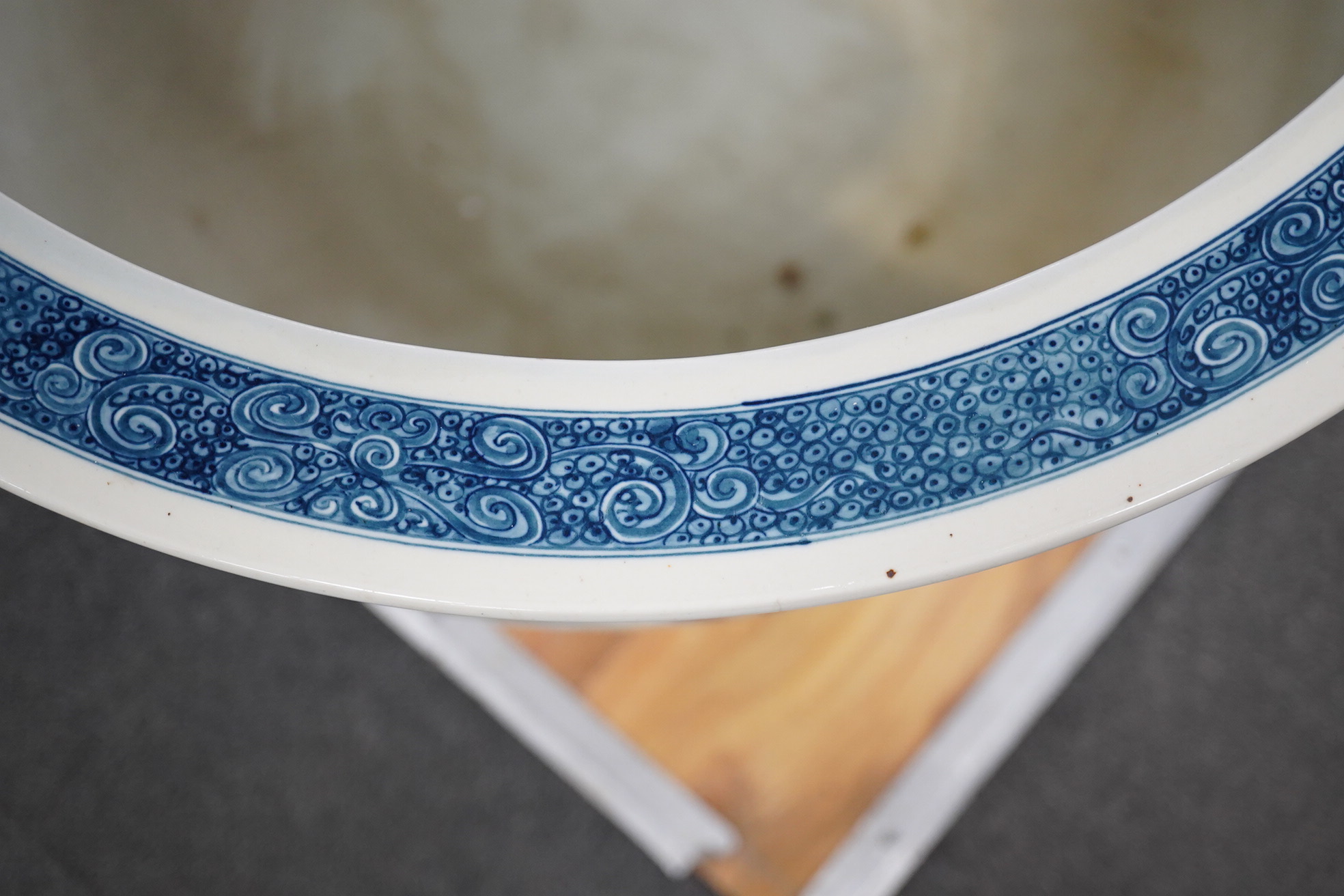 A massive Chinese blue and white fish bowl, 48cm high. Condition - good